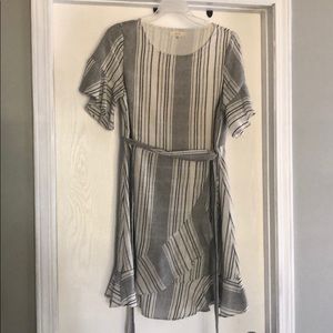 Dottie Couture Black and White Striped Wrap Dress